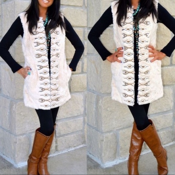 Flying Tomato Embroidered Faux Fur Vest - Picture 6 of 17